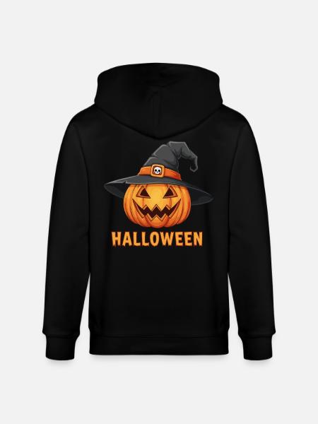 Spooky Halloween Jack-o'-lantern with witch hat - Stanley/Stella CULTIVATOR Unisex Organic Hooded Jacket - black