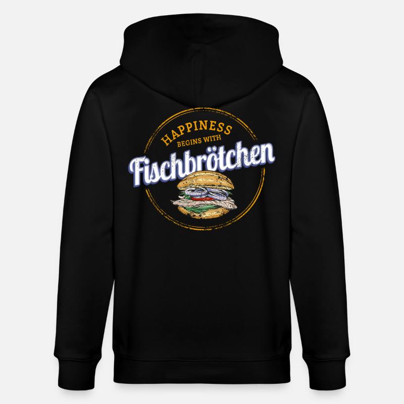 Fischbrötchen mit Matjes oder Bismarckhering - Stanley/Stella Unisex Bio-Kapuzenjacke CULTIVATOR  - Schwarz