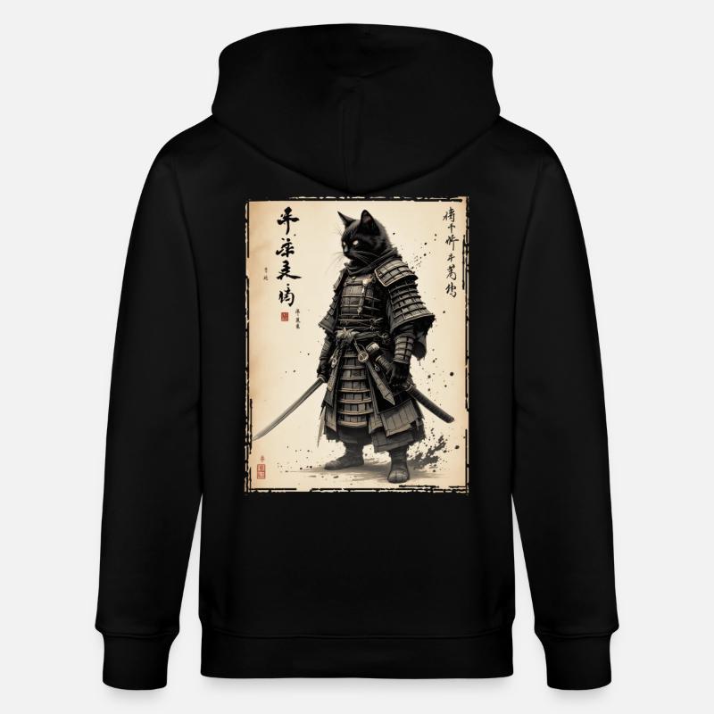 Samurai Katze, Japanischer Krieger & Kämpfer - Stanley/Stella Unisex Bio-Kapuzenjacke CULTIVATOR  - Schwarz