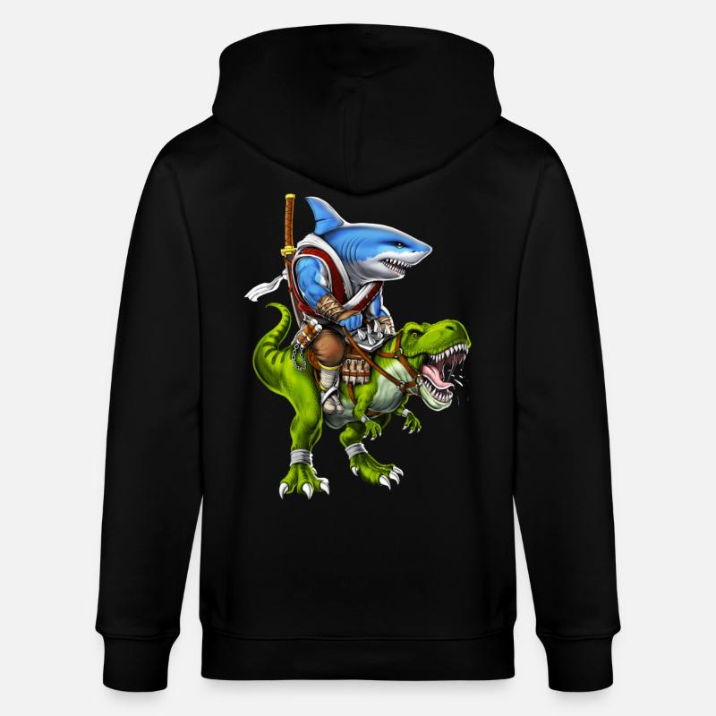 Shark Samurai Riding T-Rex Dinosaur - Stanley/Stella CULTIVATOR Unisex Organic Hooded Jacket - black