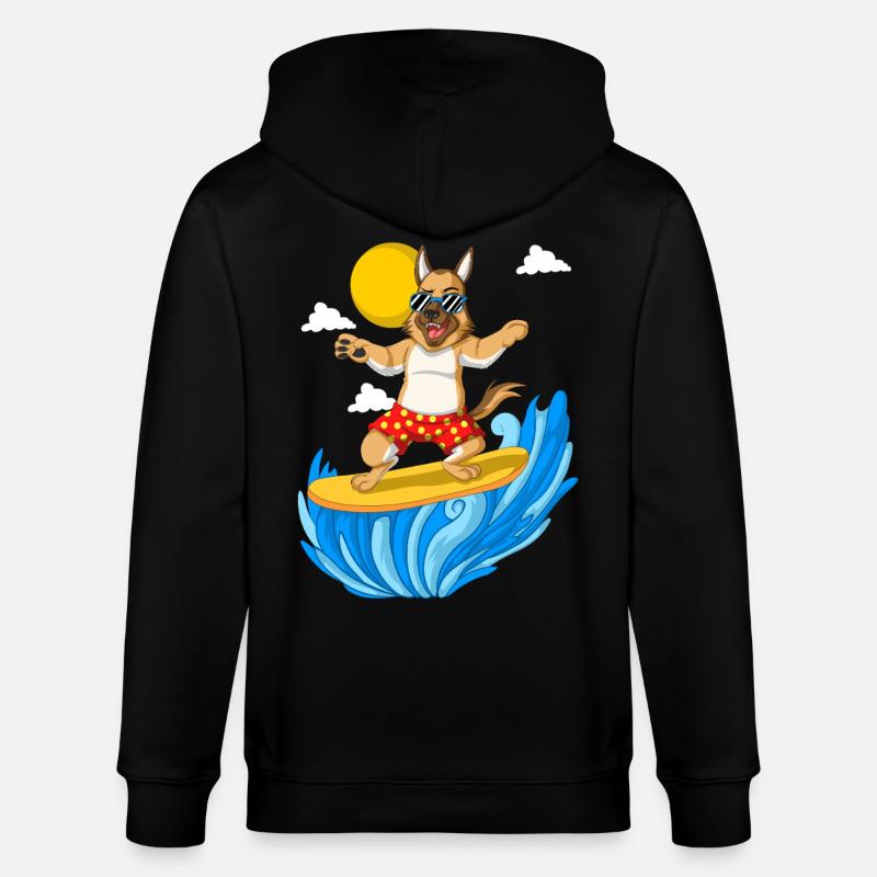 Surfender Deutscher Schäferhund - Stanley/Stella Unisex Bio-Kapuzenjacke CULTIVATOR  - Schwarz