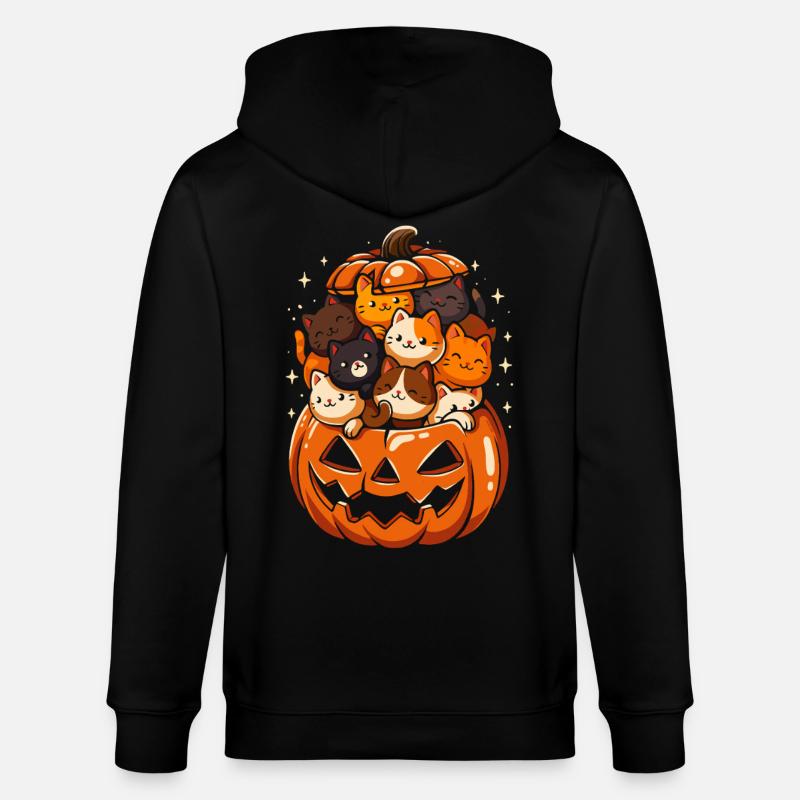 Chats mignons dans une citrouille d'Halloween - Veste à capuche bio CULTIVATOR Stanley/Stella Unisexe - noir