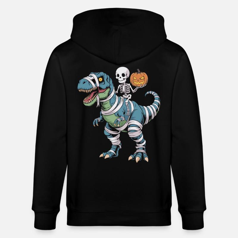 T-Rex d’Halloween avec skellet et citrouille - Veste à capuche bio CULTIVATOR Stanley/Stella Unisexe - noir