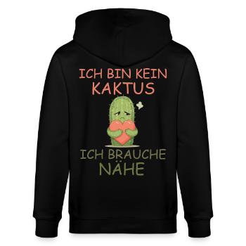 Kaktus mit Herz – Nähe statt Stacheln - Stanley/Stella Unisex Bio-Kapuzenjacke CULTIVATOR  - Schwarz - Hinten - Anna (173cm)