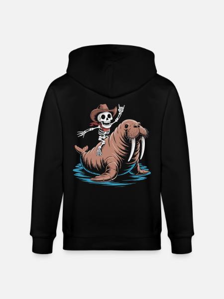 Skeleton cowboy on walrus - Stanley/Stella CULTIVATOR Unisex Organic Hooded Jacket - black