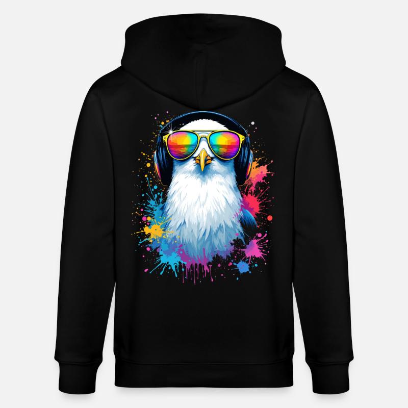 Bunte Möwe Vogel mit Kopfhörer Sonnenbrille - Stanley/Stella Unisex Bio-Kapuzenjacke CULTIVATOR  - Schwarz