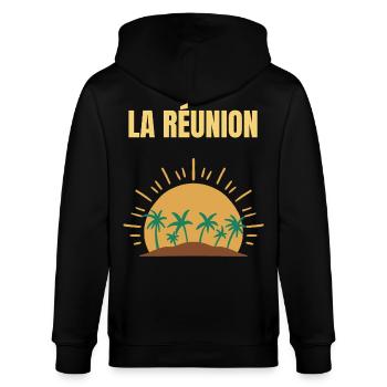 La Réunion T-Shirt Sonne und Palmen - Stanley/Stella Unisex Bio-Kapuzenjacke CULTIVATOR  - Schwarz - Hinten - Anna (173cm)