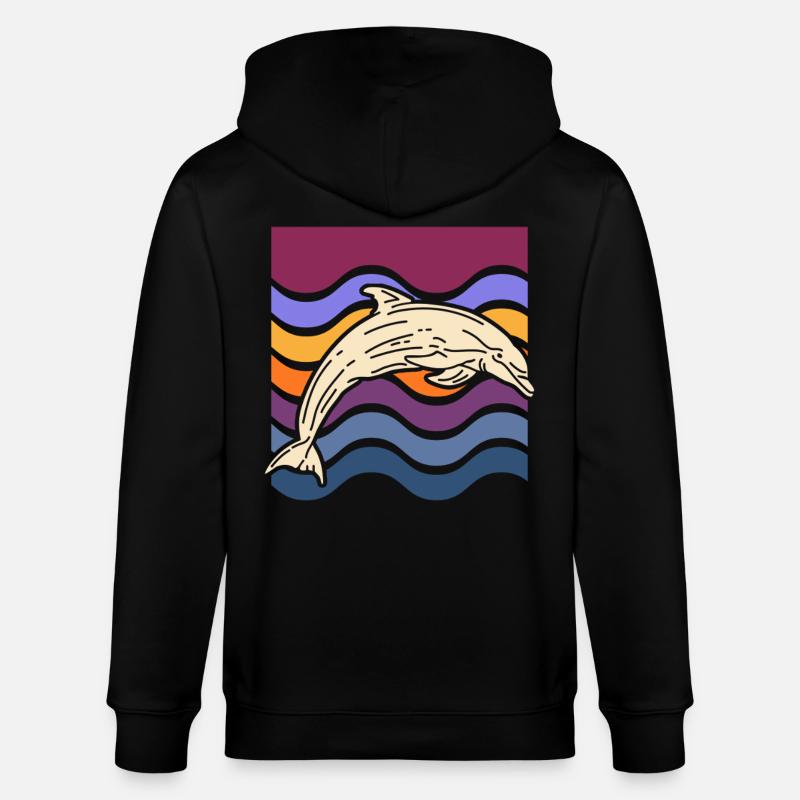 Delfin auf farbigen Wellen - Stanley/Stella Unisex Bio-Kapuzenjacke CULTIVATOR  - Schwarz