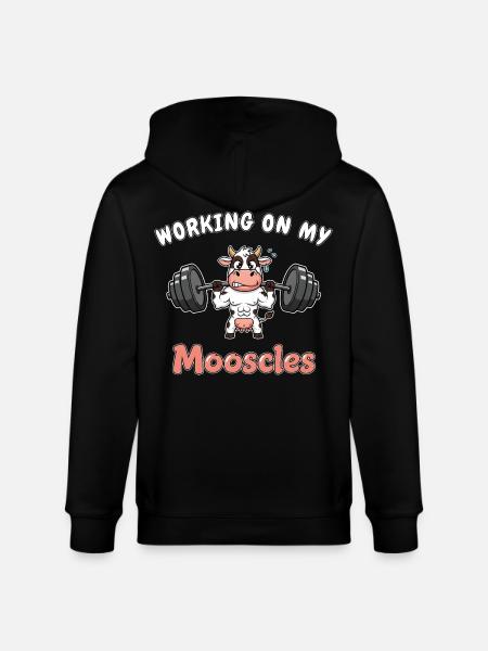 Cow - Working on my Mooscles - Funny Gym Design - Stanley/Stella CULTIVATOR  Unisex Organic Hooded Jacket - black