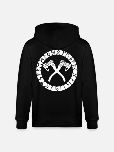 Nordic Cross Axes (White) - Stanley/Stella CULTIVATOR Unisex Organic Hooded Jacket - black