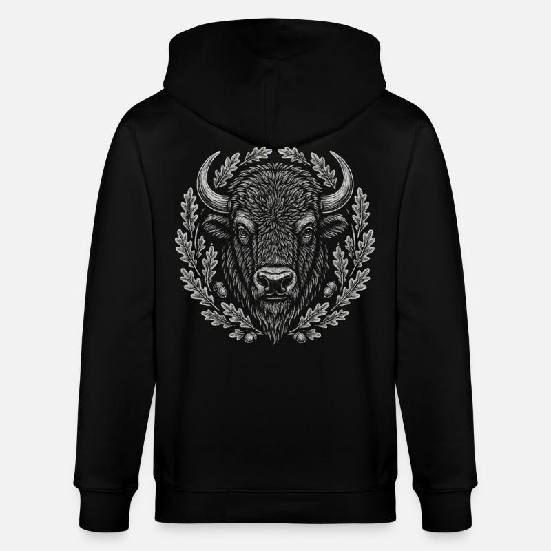 Europäischer Bison mit Eichenkranz Kunst - Stanley/Stella Unisex Bio-Kapuzenjacke CULTIVATOR  - Schwarz