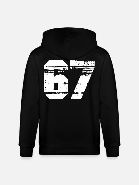 Nummer 67 in Schwarz-Weiß-Kontrast - Stanley/Stella Unisex Bio-Kapuzenjacke CULTIVATOR - Schwarz