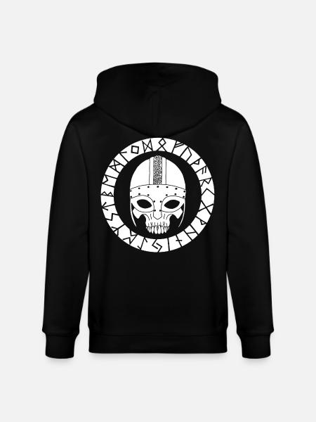 White skull and Viking runes - Stanley/Stella CULTIVATOR Unisex Organic Hooded Jacket - black