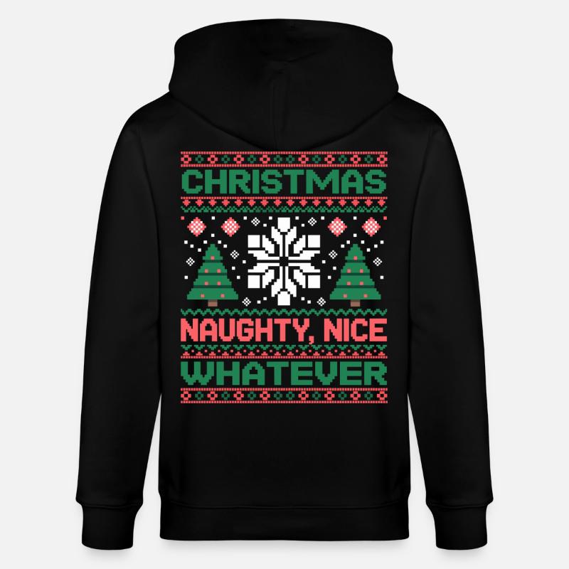 Weihnachts Pixel Sweat Naughty Nice Whatever - Stanley/Stella Unisex Bio-Kapuzenjacke CULTIVATOR  - Schwarz