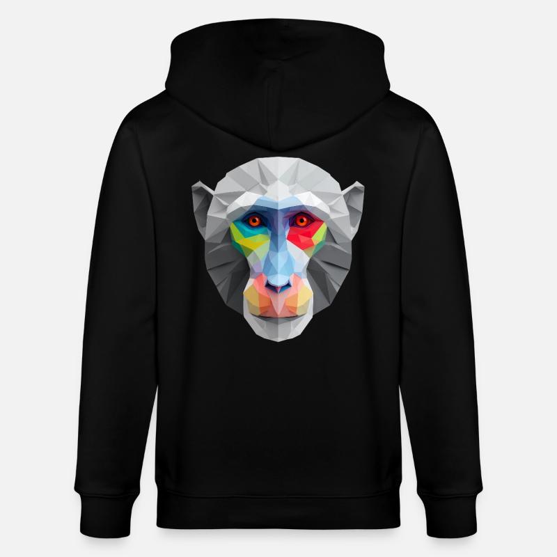 Farbiges Low-Poly Affengesicht Logo Art Design - Stanley/Stella Unisex Bio-Kapuzenjacke CULTIVATOR - Schwarz