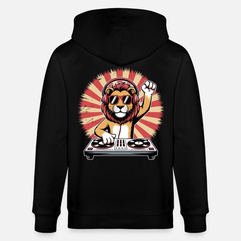 Löwen DJ mit Kopfhörern - Stanley/Stella Unisex Bio-Kapuzenjacke CULTIVATOR  - Schwarz