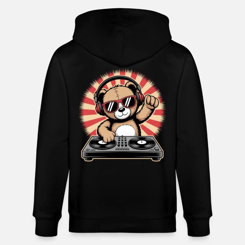 DJ Bär mit Kopfhörern - Stanley/Stella Unisex Bio-Kapuzenjacke CULTIVATOR  - Schwarz
