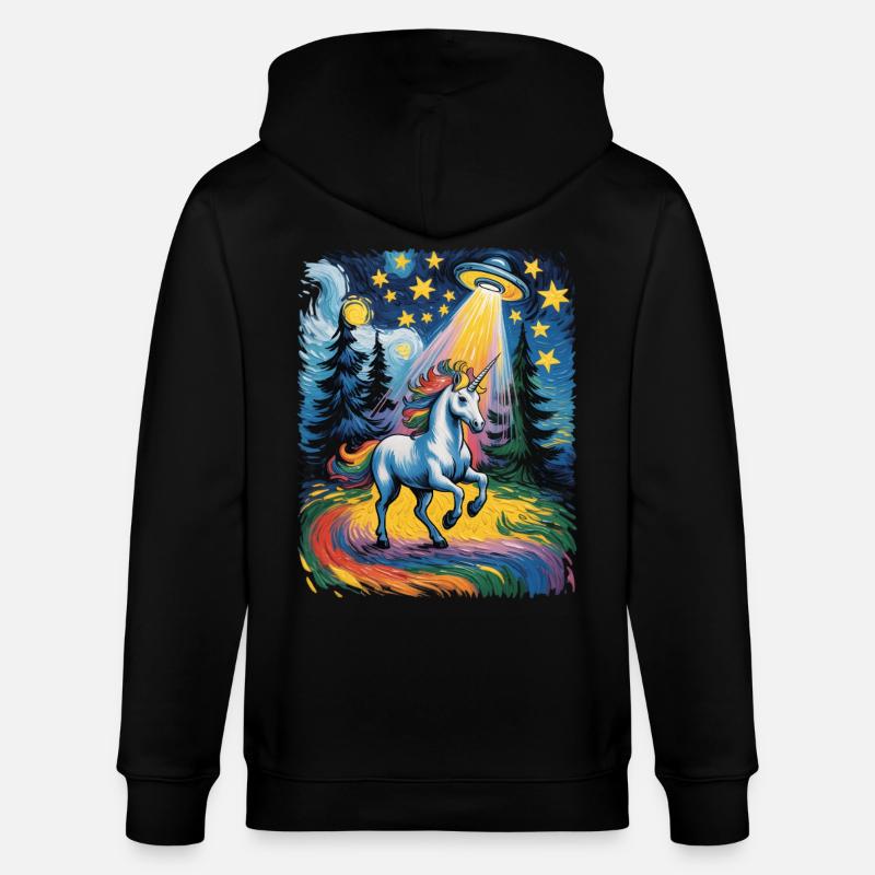 Leuchtendes Einhorn im Sternenrausch - Stanley/Stella Unisex Bio-Kapuzenjacke CULTIVATOR  - Schwarz