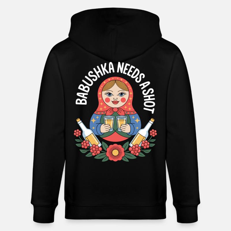 Babuschka mit Shots Motiv - Stanley/Stella Unisex Bio-Kapuzenjacke CULTIVATOR - Schwarz