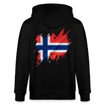 Norsk flagg, revet stil - Stanley/Stella CULTIVATOR økologisk unisex hettejakke - svart - Bak - Anna (173cm)
