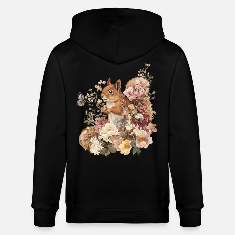 Eichhörnchen, Tier, Blumen, Schmetterlinge - Stanley/Stella Unisex Bio-Kapuzenjacke CULTIVATOR  - Schwarz
