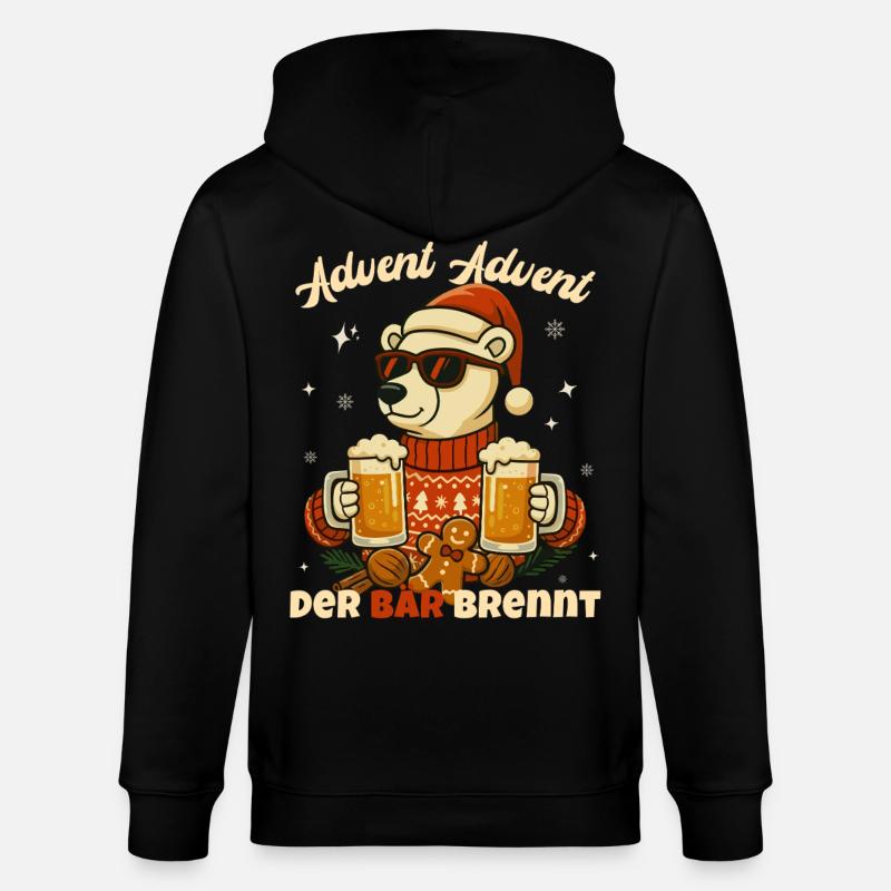 Advent Advent – Der Bär brennt - Stanley/Stella Unisex Bio-Kapuzenjacke CULTIVATOR  - Schwarz