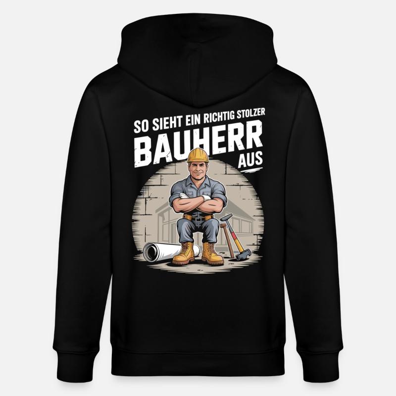 Proud builder with helmet & tools - Stanley/Stella CULTIVATOR Unisex Organic Hooded Jacket - black