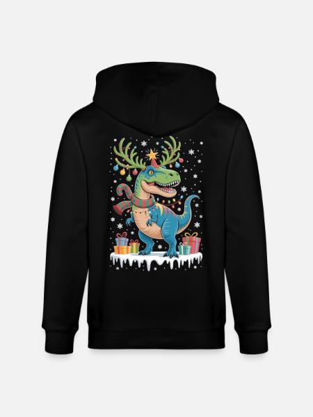 Jule-T-Rex med lyskæder og gaver - Stanley/Stella økologisk unisex-hættejakke CULTIVATOR - sort
