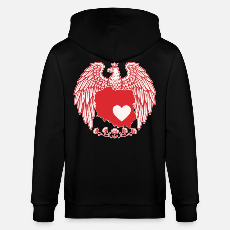 Polish Eagle Heart Map Design - Stanley/Stella CULTIVATOR  Unisex Organic Hooded Jacket - black