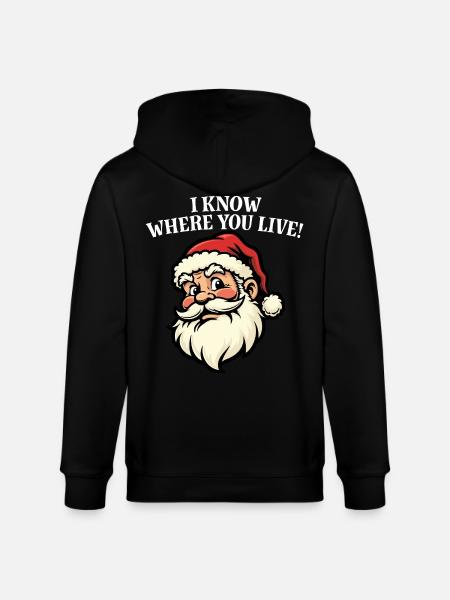 I know where you live - Santa - Stanley/Stella CULTIVATOR  Unisex Organic Hooded Jacket - black