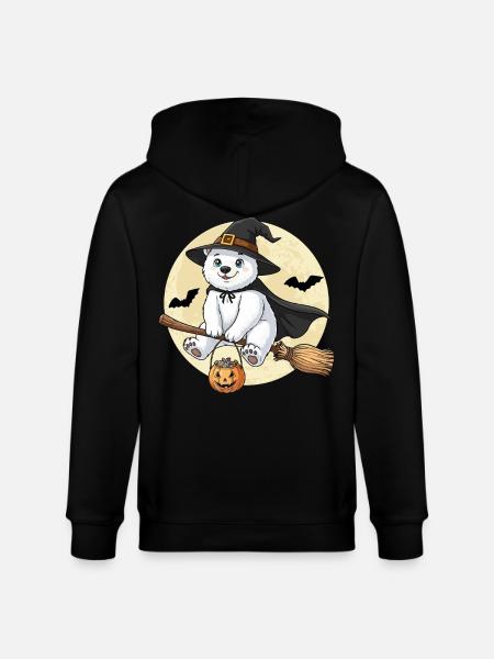 Sød Isbjørn Heks Halloween Græskar Fuldmåne - Stanley/Stella økologisk unisex-hættejakke CULTIVATOR  - sort