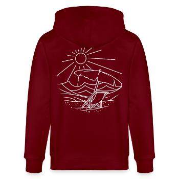 Urlaub Sonnenaufgang Insel Strand - Stanley/Stella Unisex Bio-Kapuzenjacke CULTIVATOR  - Burgunderrot - Hinten - Anna (173cm)
