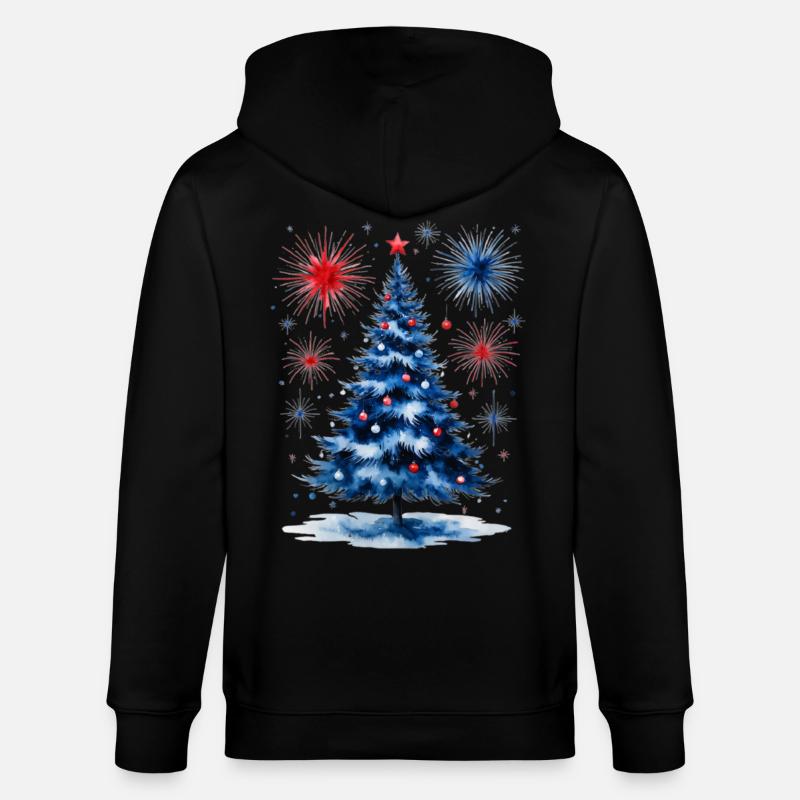 Fireworks Christmas Tree Pattern - Stanley/Stella CULTIVATOR  Unisex Organic Hooded Jacket - black