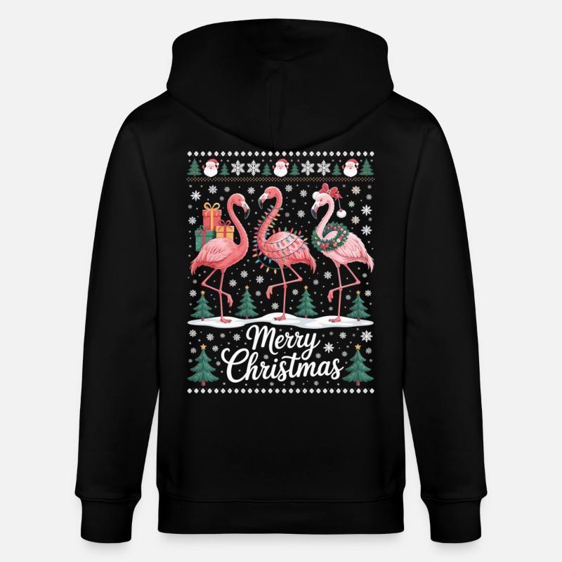 Weihnachtsflamingos mit Schneeflocken und Deko - Stanley/Stella Unisex Bio-Kapuzenjacke CULTIVATOR  - Schwarz