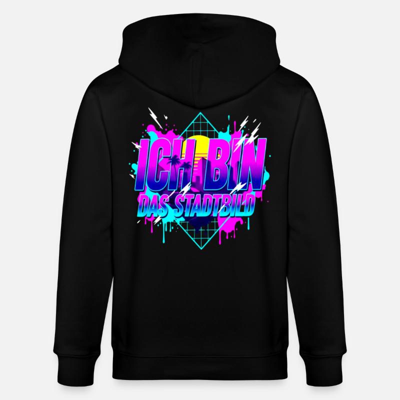 Ich Bin das Stadtbild - 80er Retro Synthwave Neon - Stanley/Stella Unisex Bio-Kapuzenjacke CULTIVATOR  - Schwarz