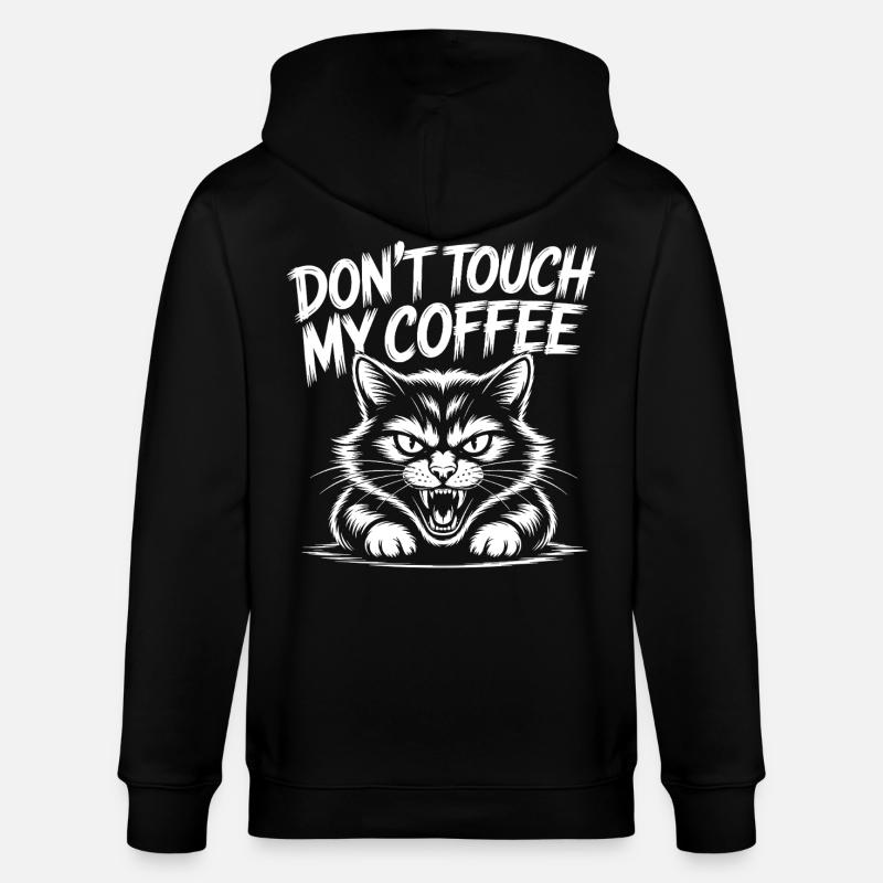 Kaffee Warnung mit wütender Katze - Stanley/Stella Unisex Bio-Kapuzenjacke CULTIVATOR  - Schwarz