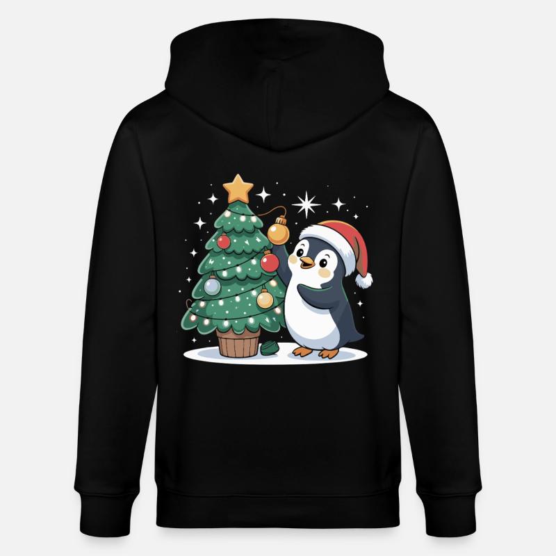 Pinguin schmückt Weihnachtsbaum - Stanley/Stella Unisex Bio-Kapuzenjacke CULTIVATOR  - Schwarz