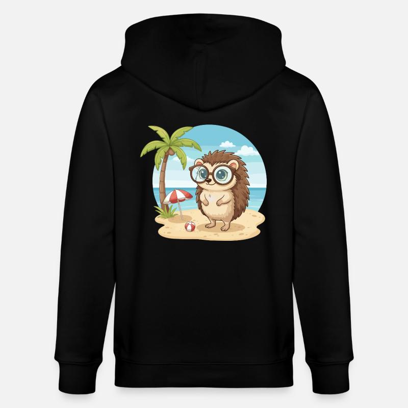 Süßer Igel mit Brille Strand-Sommerurlaub - Stanley/Stella Unisex Bio-Kapuzenjacke CULTIVATOR  - Schwarz
