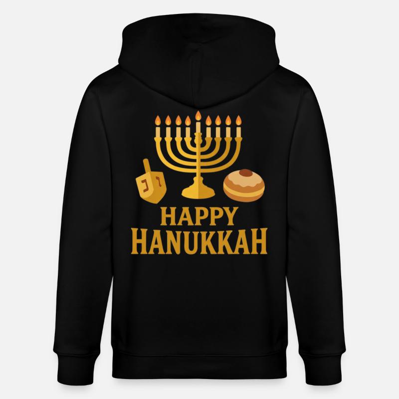 Menorah d’or : Joyeux Hanoukka - Veste à capuche bio CULTIVATOR Stanley/Stella Unisexe - noir