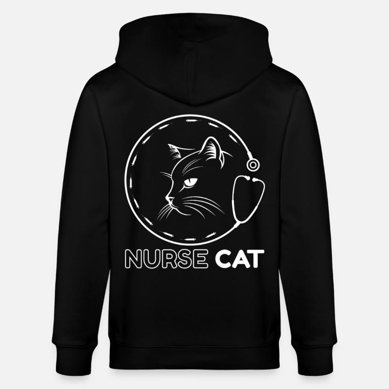 Chat Infirmier avec Stéthoscope - Veste à capuche bio CULTIVATOR Stanley/Stella Unisexe - noir