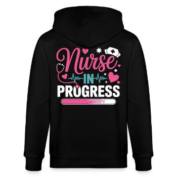 Nurse In Progress Pink Blau - Stanley/Stella Unisex Bio-Kapuzenjacke CULTIVATOR  - Schwarz - Hinten - Anna (173cm)