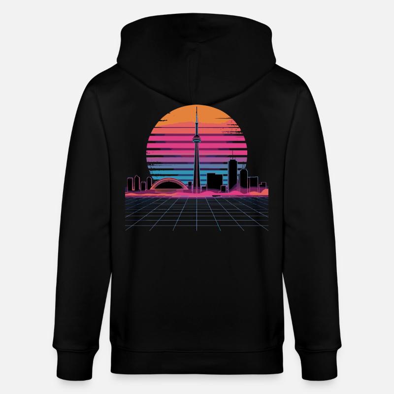 Coucher de soleil rétro Néon Skyline - Veste à capuche bio CULTIVATOR Stanley/Stella Unisexe - noir