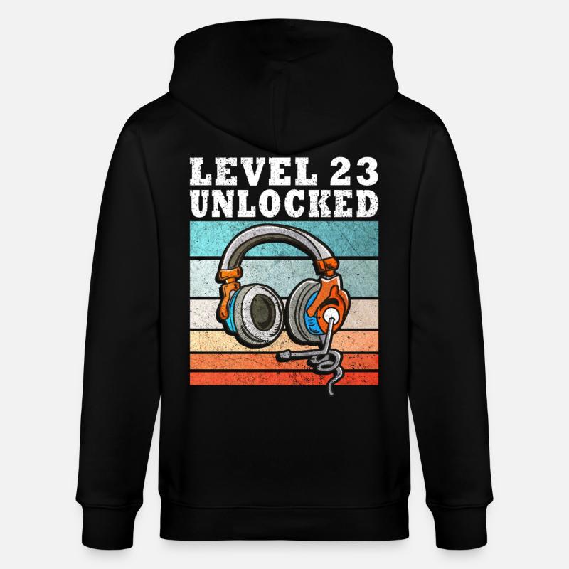 Level 23 Unlocked mit Kopfhörern - Stanley/Stella Unisex Bio-Kapuzenjacke CULTIVATOR - Schwarz