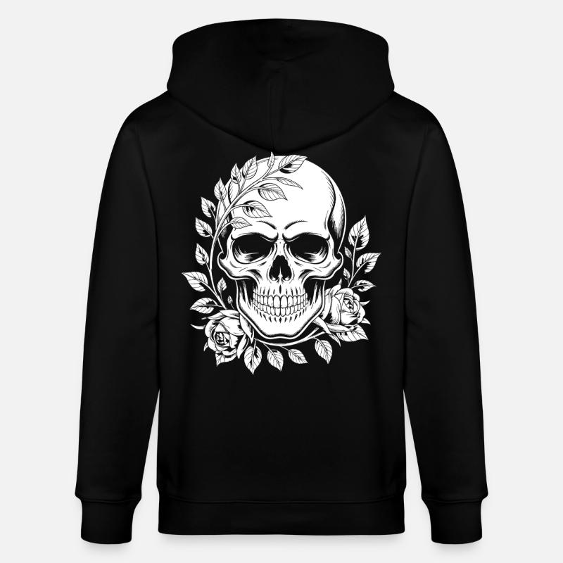Crâne avec couronne de fleurs - Veste à capuche bio CULTIVATOR Stanley/Stella Unisexe - noir