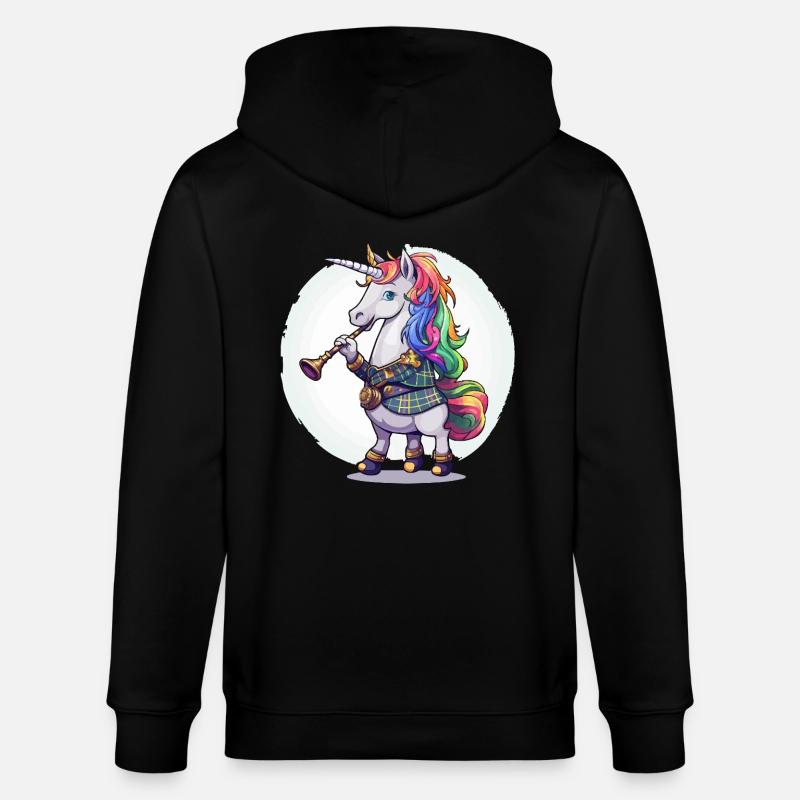 Buntes Einhorn mit Trompete - Stanley/Stella Unisex Bio-Kapuzenjacke CULTIVATOR  - Schwarz