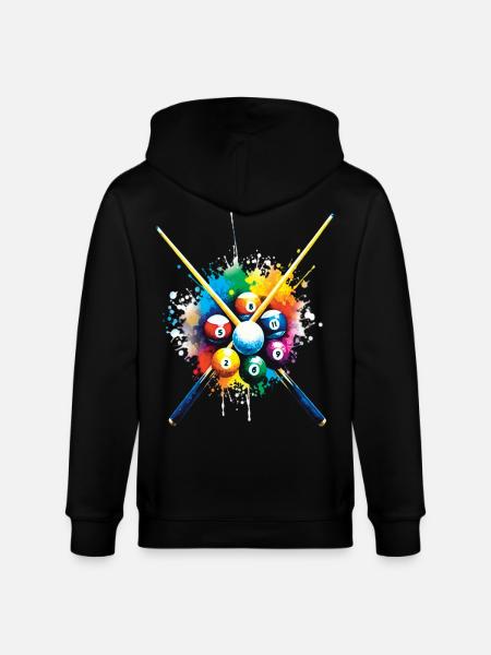 Billard – Illustration von bunten Billardkugeln - Stanley/Stella Unisex Bio-Kapuzenjacke CULTIVATOR  - Schwarz