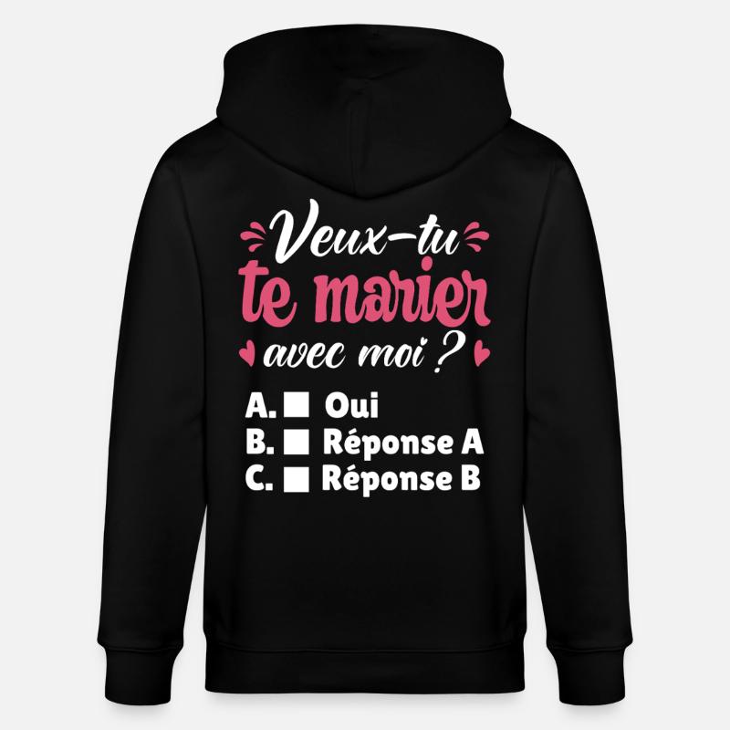 Demande Mariage Couple Romantique Saint Valentin - Veste à capuche bio CULTIVATOR Stanley/Stella Unisexe - noir