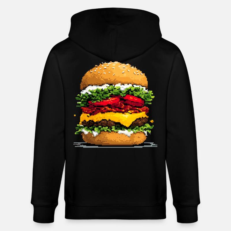 Pixel hamburger Pixel Art rétro - Veste à capuche bio CULTIVATOR Stanley/Stella Unisexe - noir