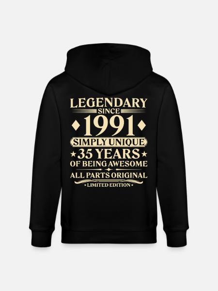 1991 Vintage Born Unik 35-års fødselsdag - Stanley/Stella økologisk unisex-hættejakke CULTIVATOR  - sort