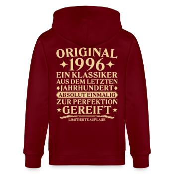 Original 1996 Klassiker Letztes Jahrhundert - Stanley/Stella Unisex Bio-Kapuzenjacke CULTIVATOR  - Burgunderrot - Hinten - Anna (173cm)